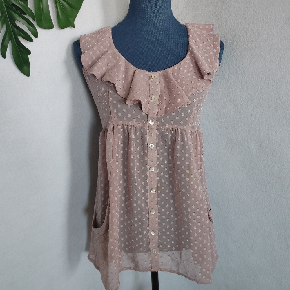 Daniel Rainn Smock Style Sheer Blouse Top